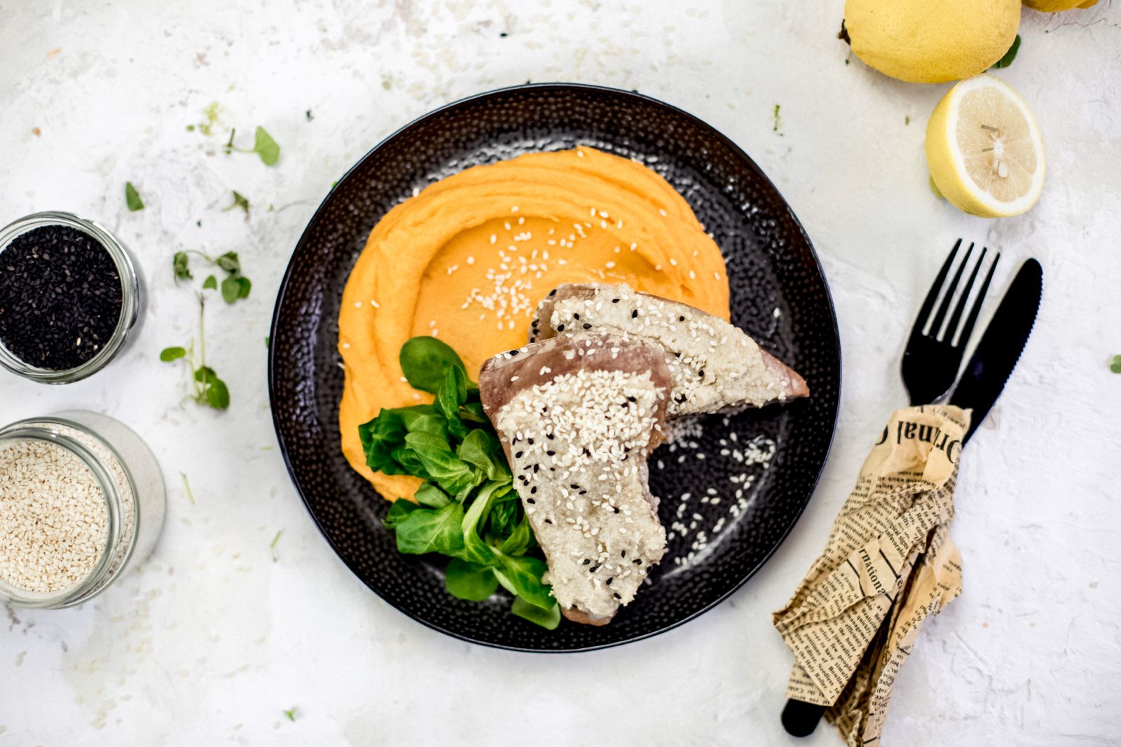 tuniak s batatovym pyre